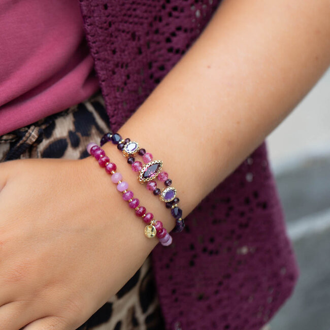 Warme paarse en roze armbanden met natuursteen en crystals