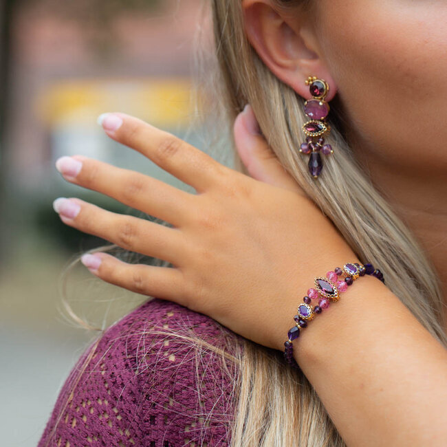 Warme paarse en roze armbanden met natuursteen en crystals