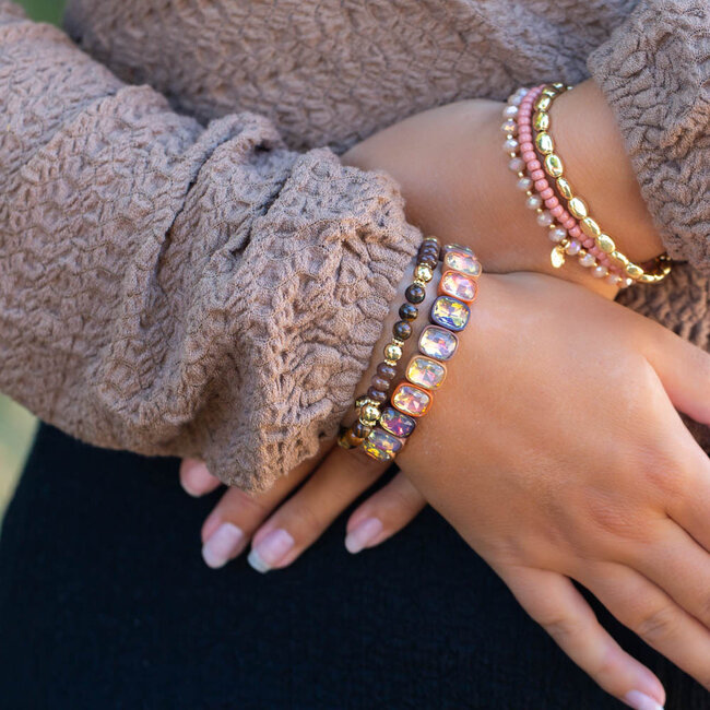 Biba Armband kralen en crystal stenen in bruin tinten