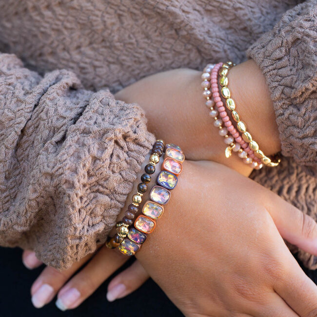 Biba Armband kralen en crystal stenen in bruin tinten