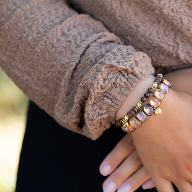 Biba Armband kralen en crystal stenen in bruin tinten