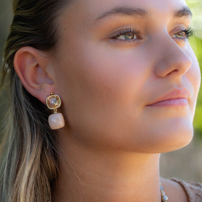 Biba Luxe Nude roze crystal steen oorbellen