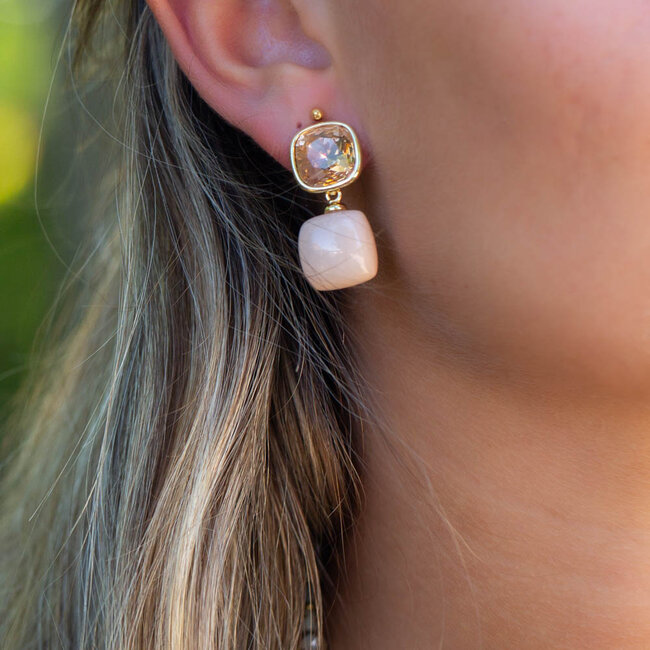 Biba Luxe Nude roze crystal steen oorbellen