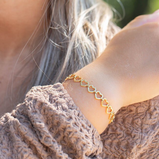 Day & Eve by Go Dutch Label Stainless steel Goud armbanden schakels, crystal of harten