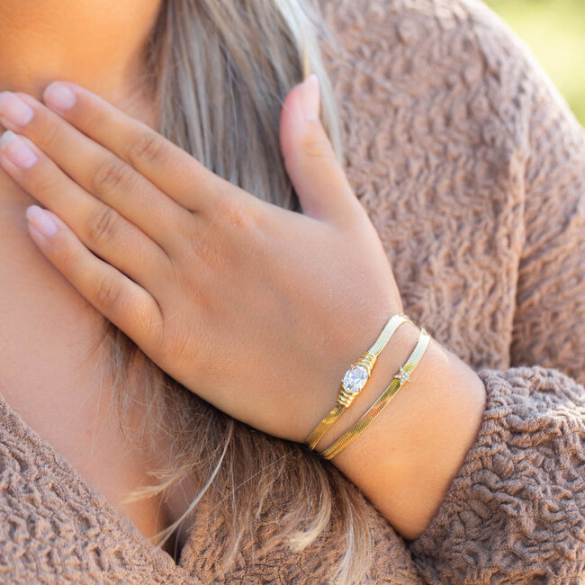 Day & Eve by Go Dutch Label Stainless steel Goud armbanden schakels, crystal of harten