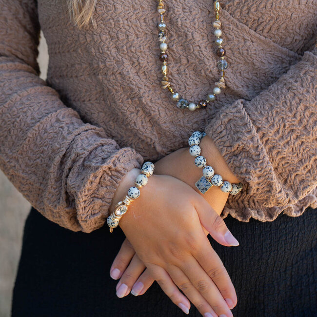 Dalmatian jasper grote stenen kralen armband