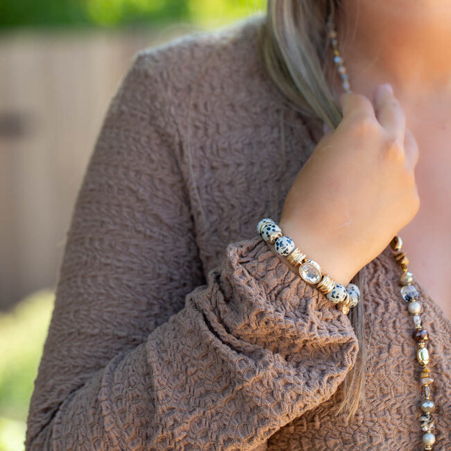 Dalmatian jasper grote stenen kralen armband