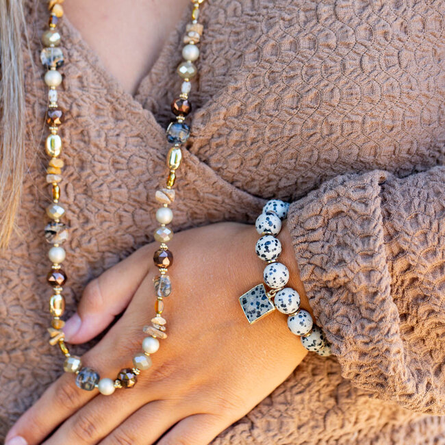 Dalmatian jasper grote stenen kralen armband