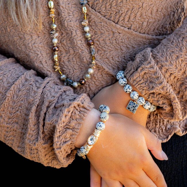 Dalmatian jasper grote stenen kralen armband