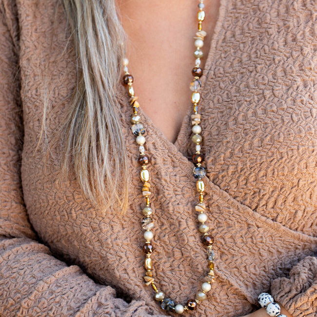 Biba Naturel bruine lange kralen ketting