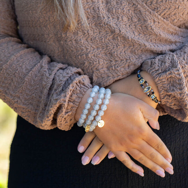 Biba Grijze  magic beads glitter armband