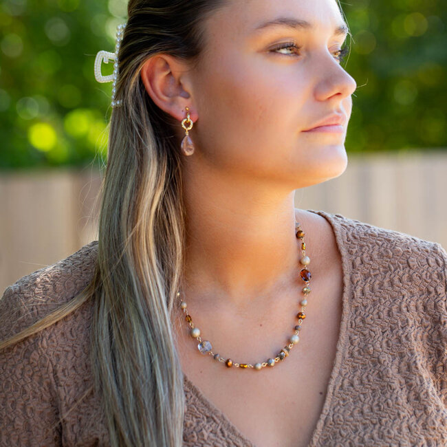 Naturel bruine  beige kralen ketting