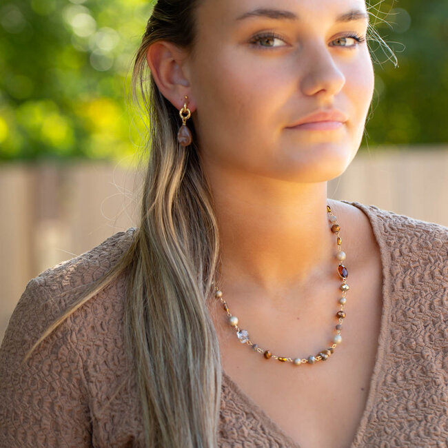 Naturel bruine  beige kralen ketting