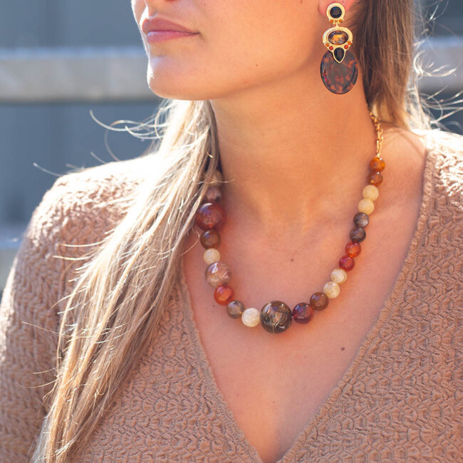 Biba Grote opvallende bruine spicy kralen ketting