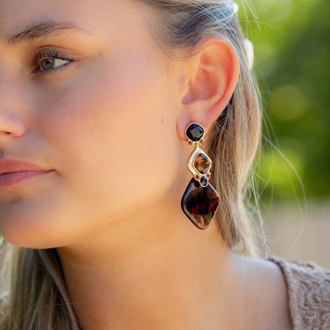 Bruine crystal glitter boho oorbellen
