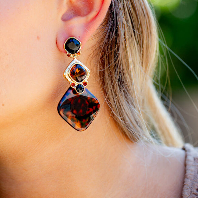 Bruine crystal glitter boho oorbellen