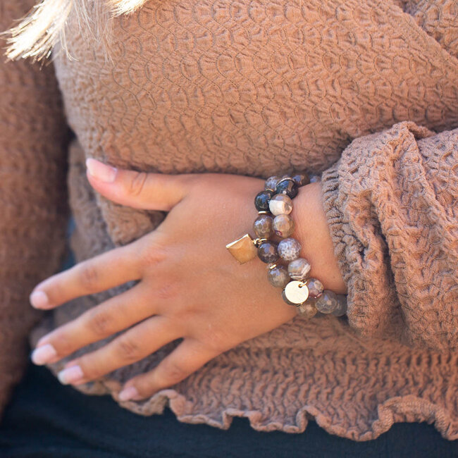 Biba Taupe naturel grote natuursteen kralen armband