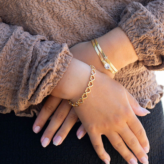 Day & Eve by Go Dutch Label Stainless steel Goud armbanden schakels, crystal of harten