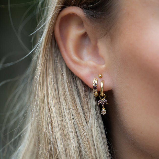 KARMA Goldplated zirconia  bruine druppel oorbellen