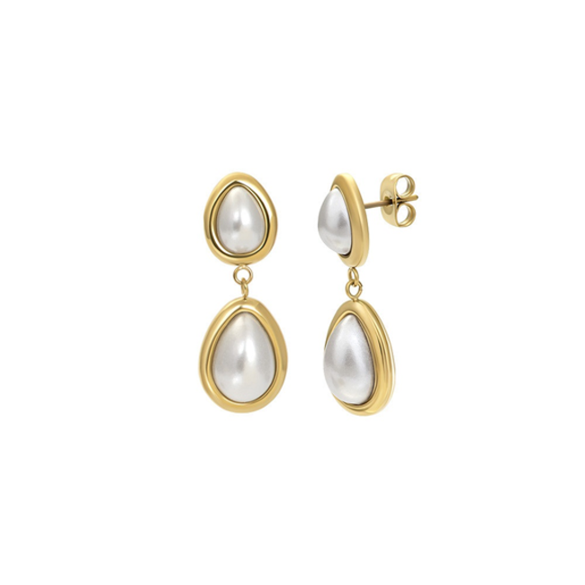 IXXXI Goud Caelia witte parel oorbellen