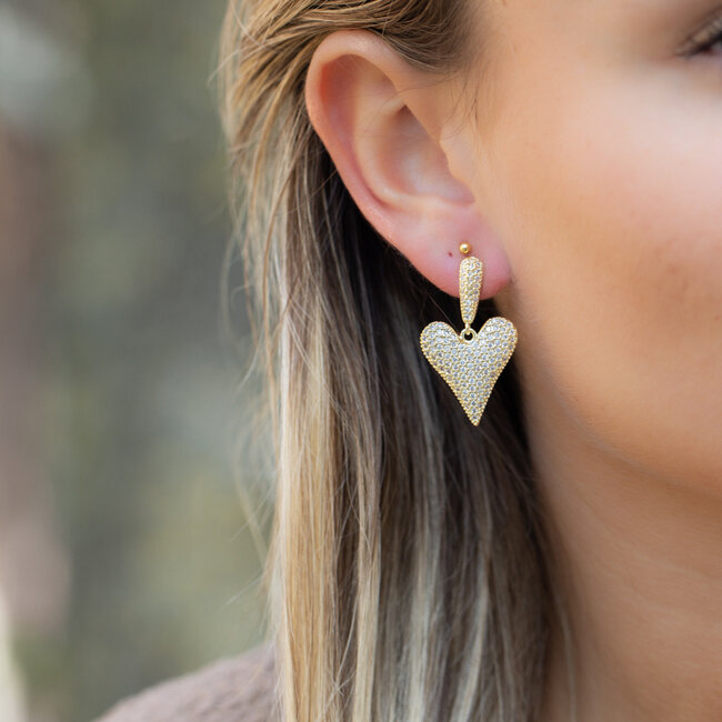 Biba Grote hart oorbellen met veel glitters