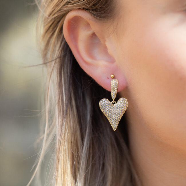 Biba Grote hart oorbellen met veel glitters