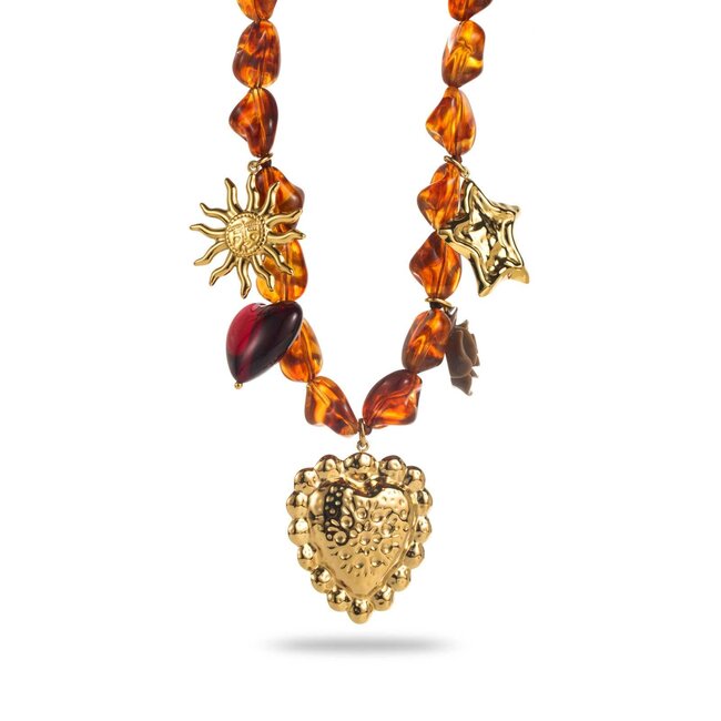 Beadle Vrolijke opvallende ketting grote kralen ketting en hart