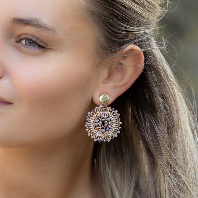 Biba Lila  nude paarse ronde kralen everyday oorbellen