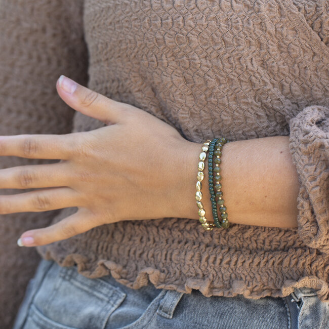 Biba Driedubbele armband met groen en goud kralen