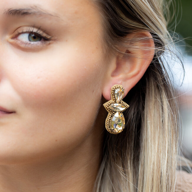 Biba Bruine dramatische kralen oorbellen op vilt