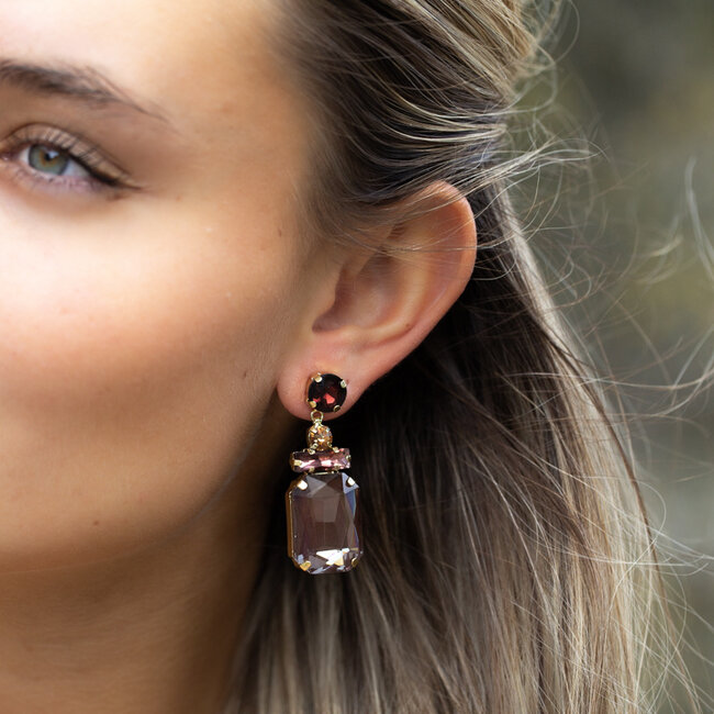 Biba Paars aubergine crystal luxe oorbellen