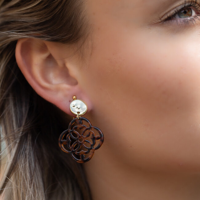 Biba Mysterieuze bruine resin CLIP oorbellen