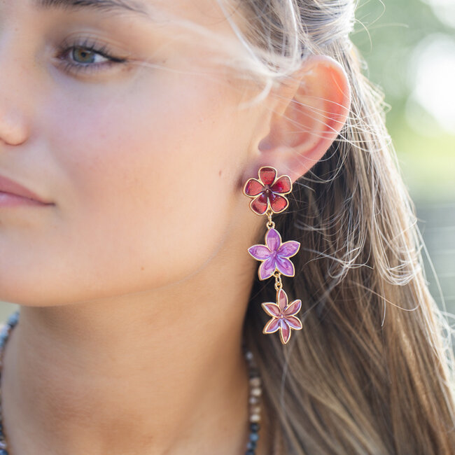 Day & Eve  Vrolijke roze paarse  Bloemen oorbellen