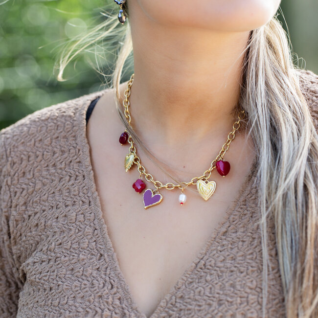 Beadle Romantische rode harten bedel ketting