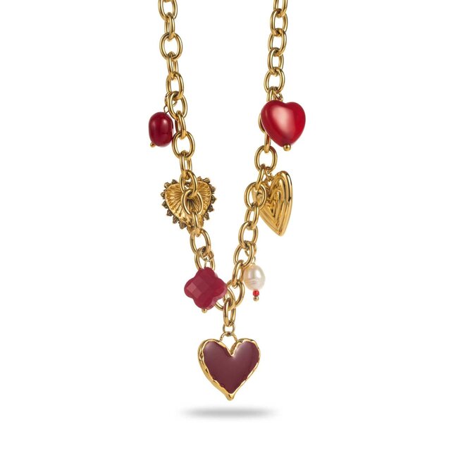 Beadle Romantische rode harten bedel ketting