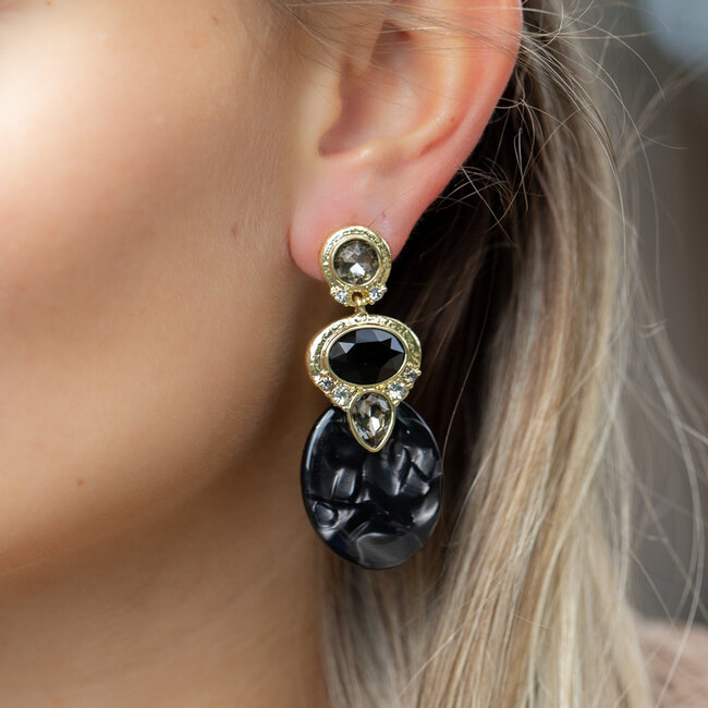 Biba Zwarte luxe crystal oorbellen met grote hanger