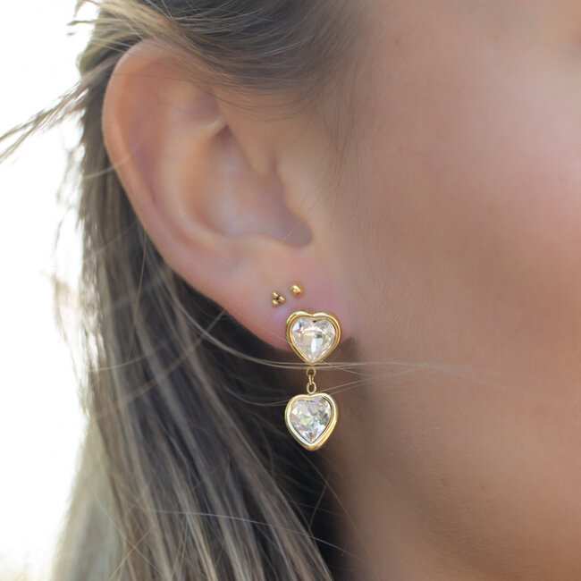 Day & Eve by Go Dutch Label Sprankelende Harten: Trendy Lange Oorbellen met crystal hartjes