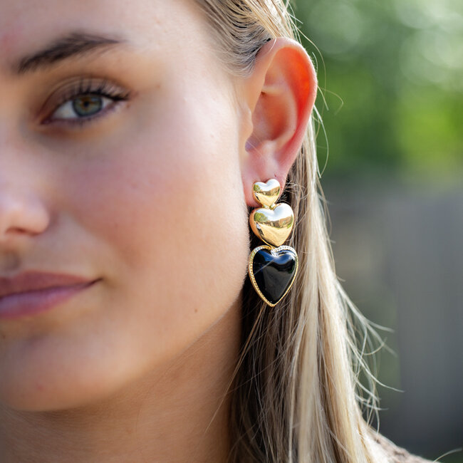 Biba Zwarte opvallende harten oorbellen