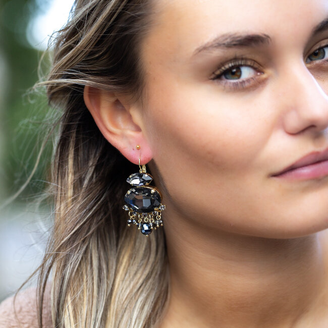 Biba Dark sparkle luxe crystal shiny anthraciet glitter oorbellen