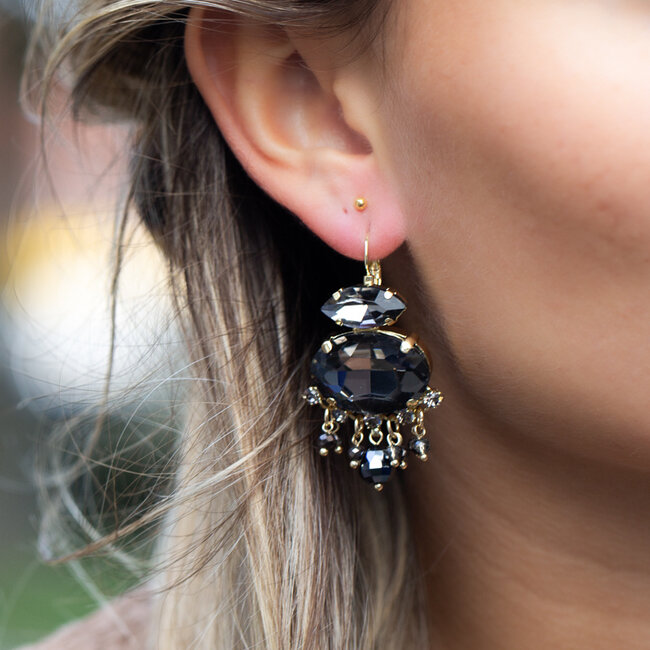 Biba Dark sparkle luxe crystal shiny anthraciet glitter oorbellen