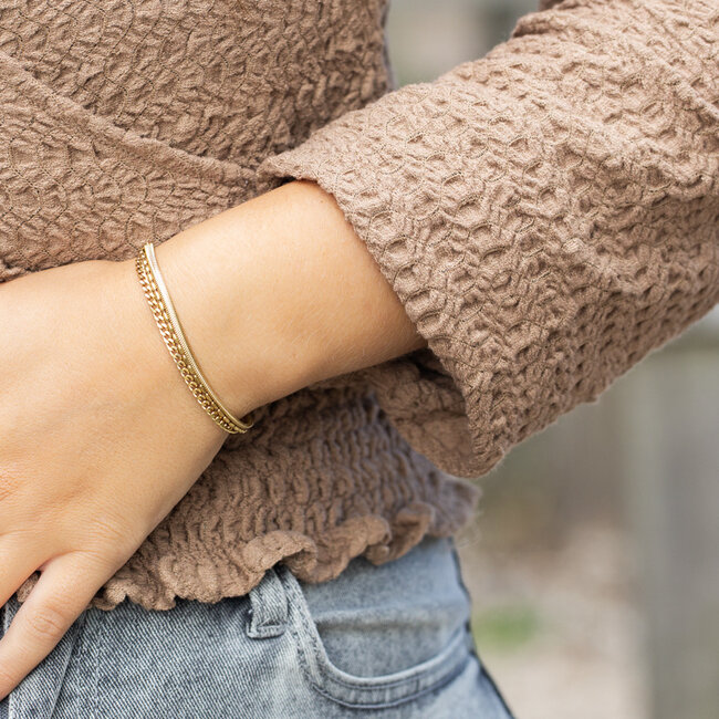 Day & Eve by Go Dutch Label Dubbele goud  armband met  verschillende soorten schakels