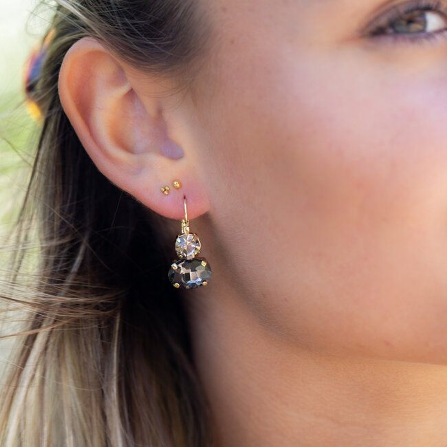 Biba Zwart grijze crystal makkelijk te combineren oorbellen