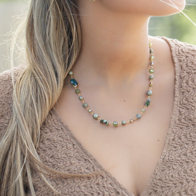 Naturel groene kralen ketting