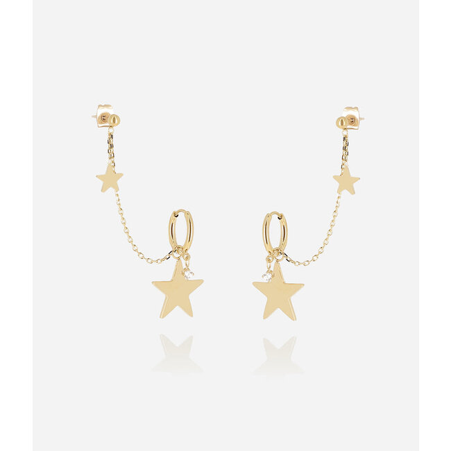ZAG  Bijoux Goud lange glitter oorbellen of dubbele oorbellen ster