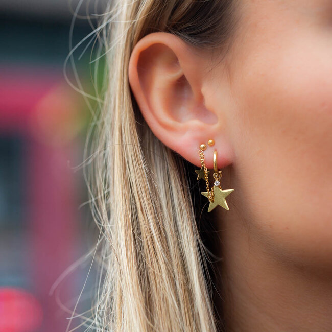 ZAG  Bijoux Goud lange glitter oorbellen of dubbele oorbellen ster