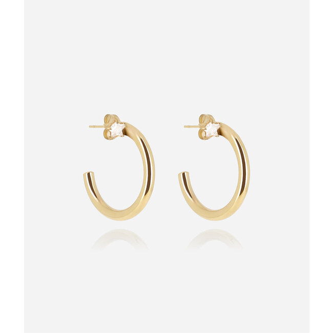 ZAG  Bijoux Gouden creool oorbel met mini zirconia glitter ster