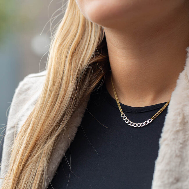 Stijlvolle schakelketting in bicolor goud en zilver