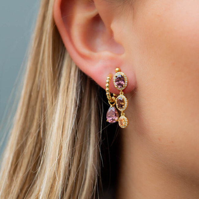 Goud zirconia aubergine bordeaux  oorbellen