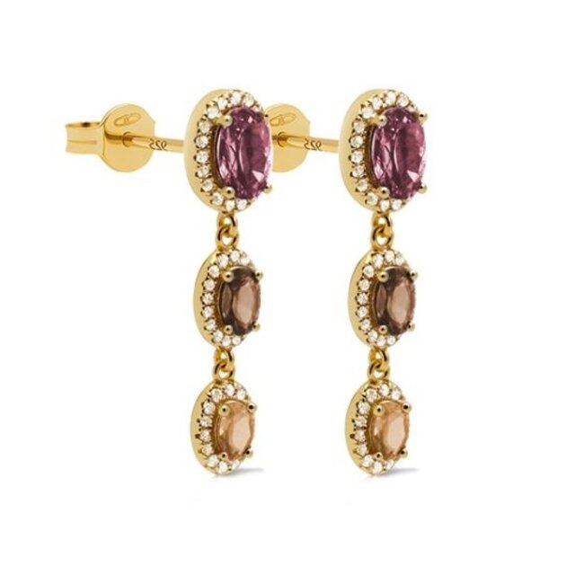Goud zirconia aubergine bordeaux  oorbellen