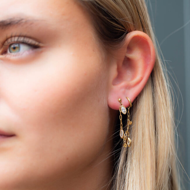 ZAG  Bijoux Goud oorbellen met zirconia chain ketting oorring en oorsteker